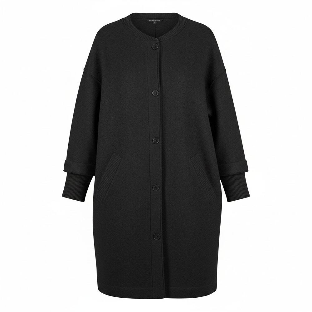 Eileen Fisher Long Coat Women's Medium Black Wool Drop Shoulder Front Button